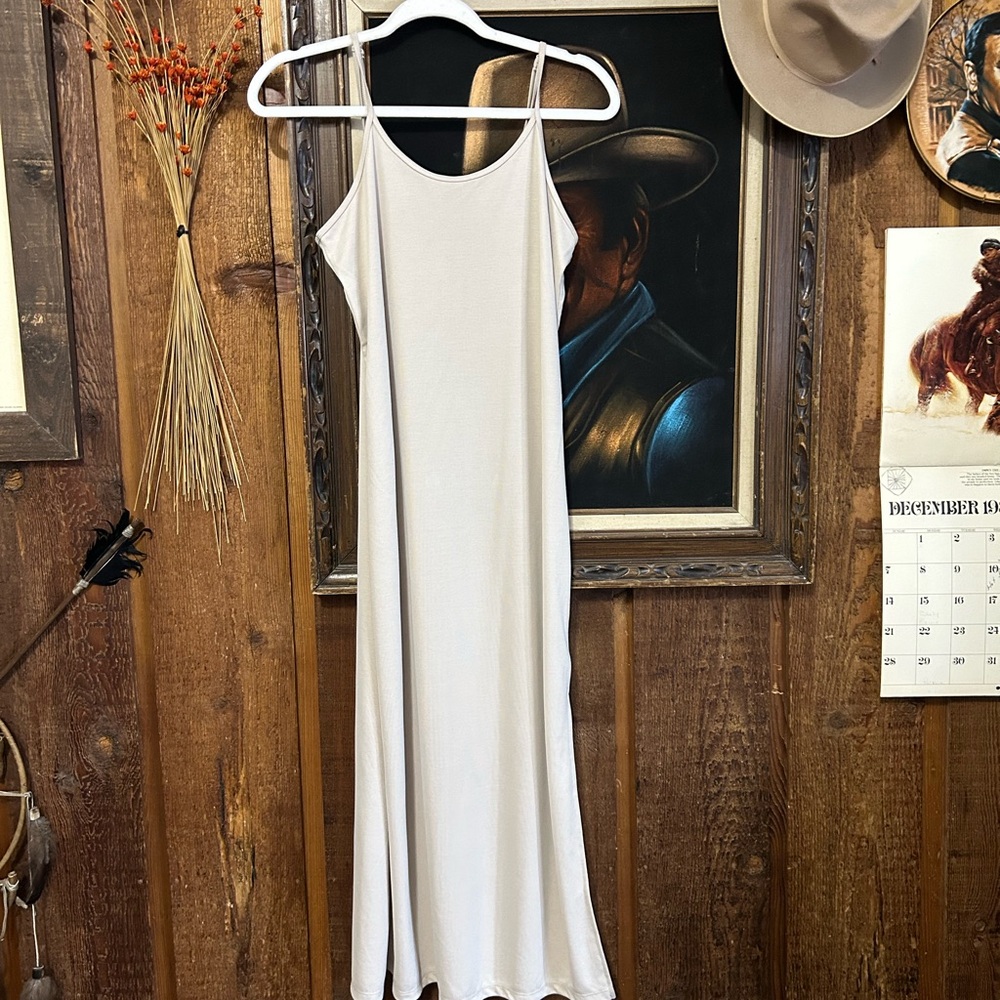 Cream Minimalist Spaghetti Maxi Slip Dress Women’s Casual Lounge Summer Capsule